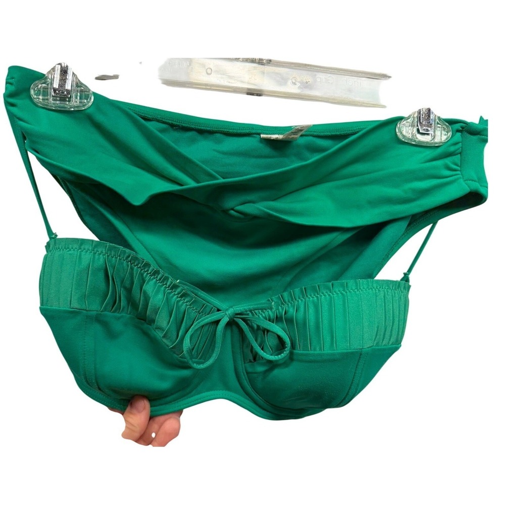 Seafolly Women's Sz 12/D-Cup Underwired High Waisted Green 2-Piece Bikini Set